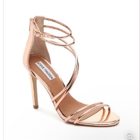 Steve Madden FICO Rose gold straps Sandals back zipper heels SZ7.5 - Picture 1 of 10